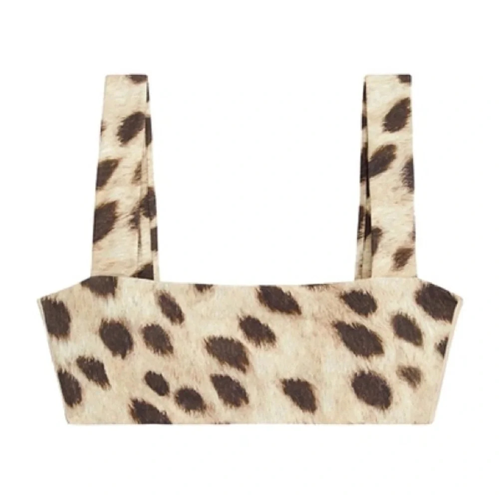WEWOREWHAT Women's Animal-print Bandeau Sports Bra In Ivory/black brown top